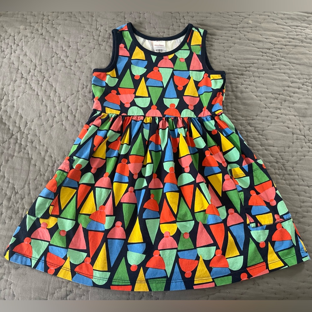 Hanna Andersson Geometric Ice Cream Cones 100% Cotton Sleeveless Dress Size 8